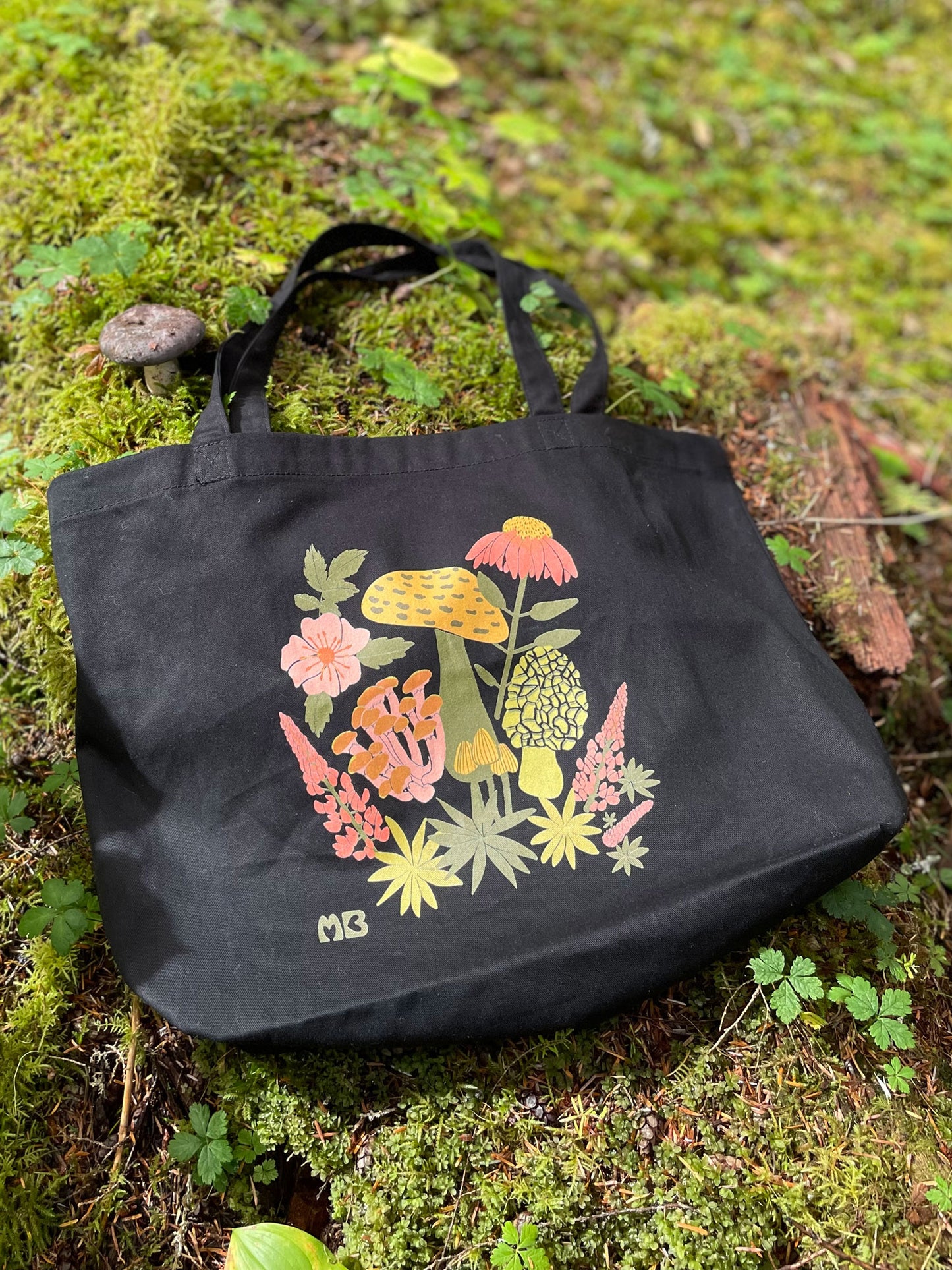 Large Organic Mushroom Floral Tote Bag