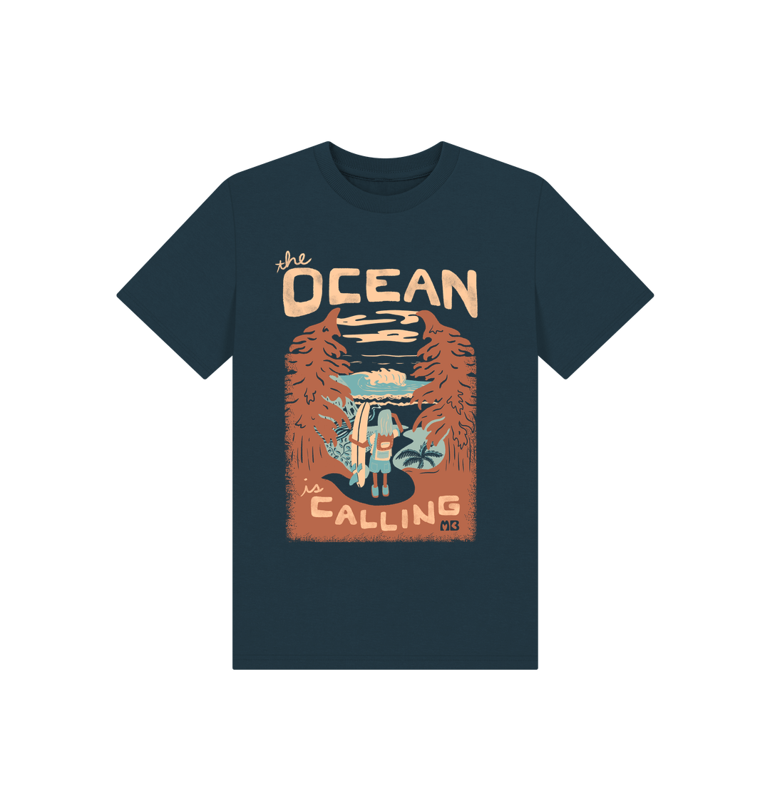 Denim Blue Printed Kids T-Shirt Front