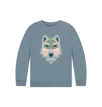 Stone Blue Printed Kids Jumper Front