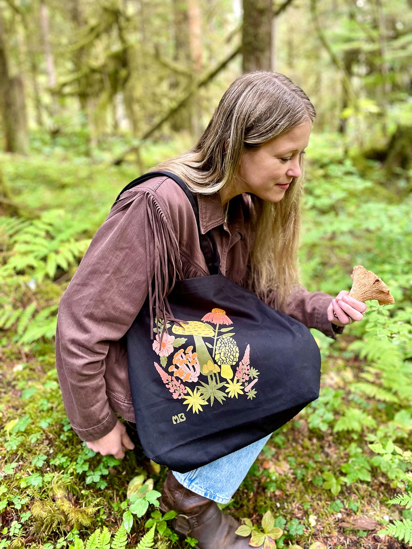 Large Organic Mushroom Floral Tote Bag