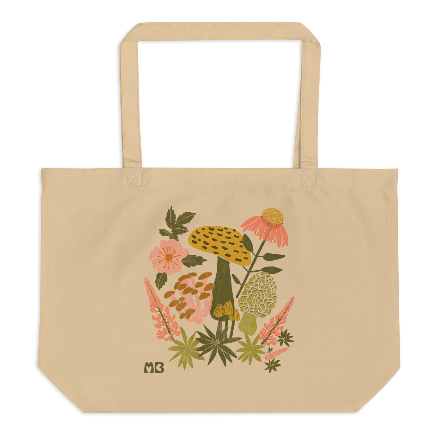 Large Organic Mushroom Floral Tote Bag