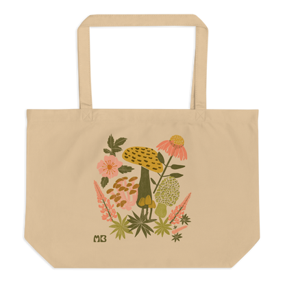 Large Organic Mushroom Floral Tote Bag