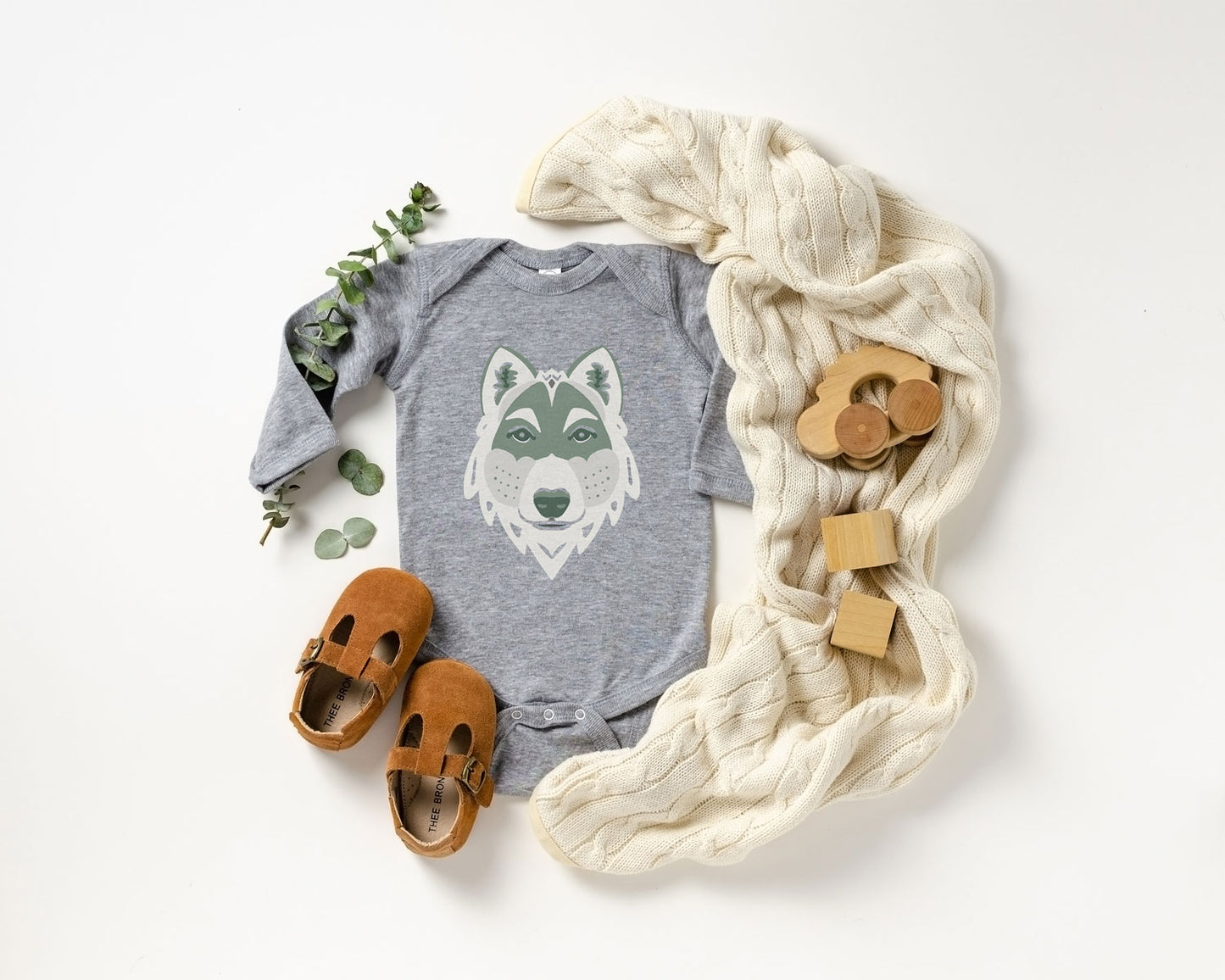Organic Gray Wolf Baby Bodysuit