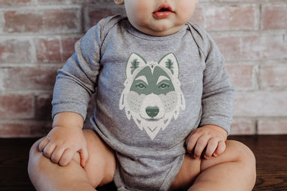 Organic Gray Wolf Baby Bodysuit